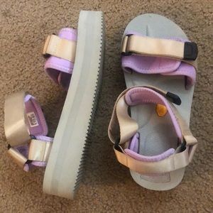 Suicoke, beige and purple sandals